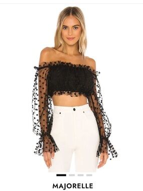 MAJORELLE Black Ruffled Crop Off the Shoulder Blouse